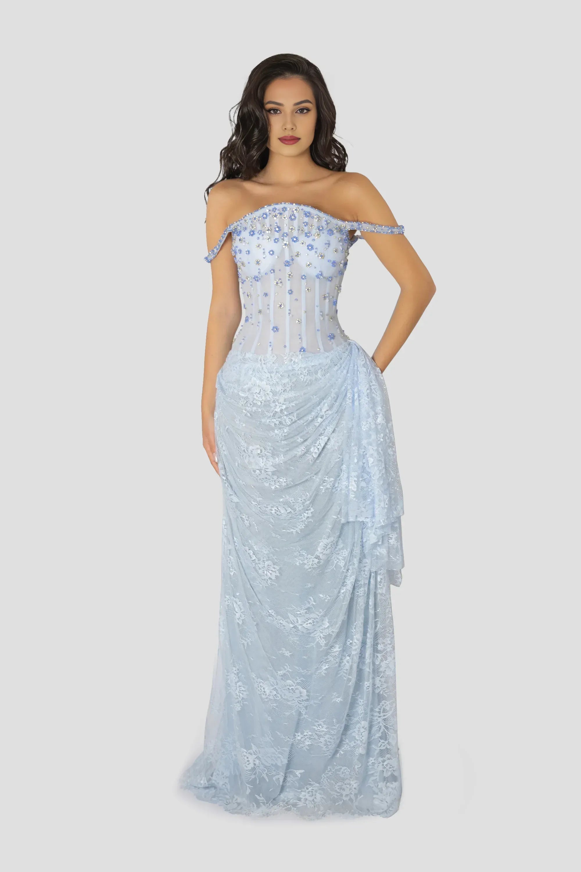 Graceful Mermaid/Trumpet Corset Sleeveless Lace Sweep/Brush Train Prom Dress