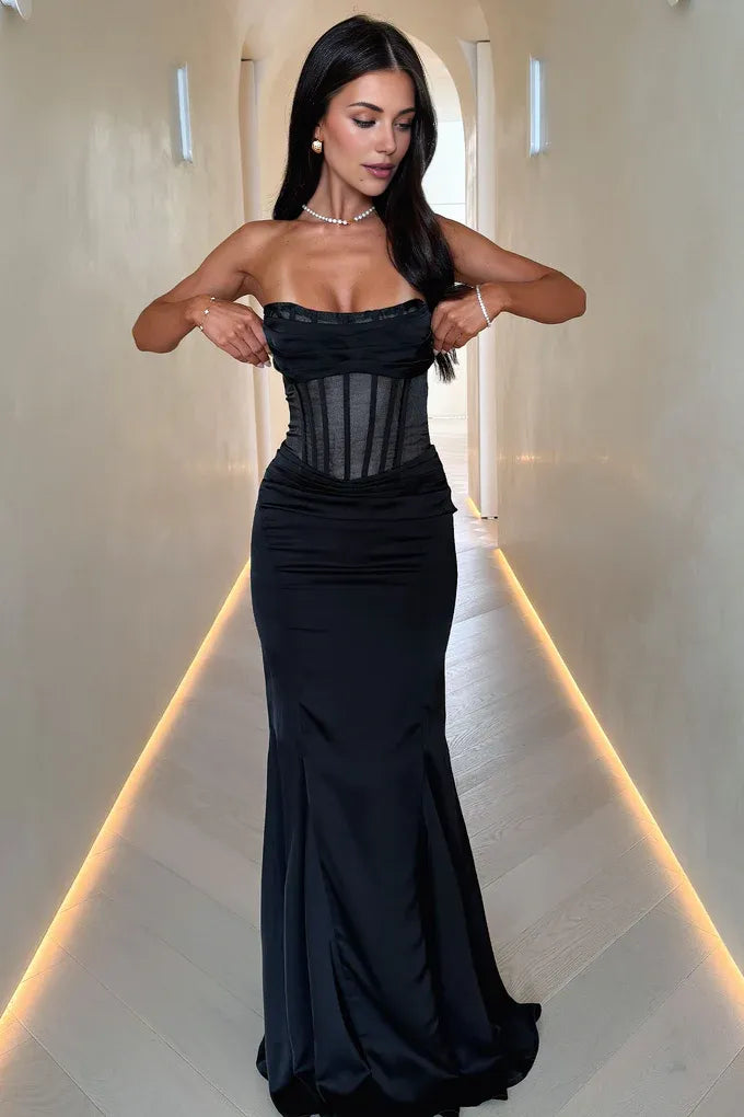 Graceful Mermaid/Trumpet Corset Sleeveless Satin Floor-Length Prom Dress