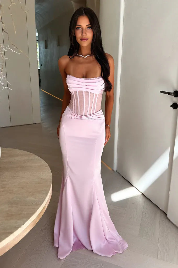 Graceful Mermaid/Trumpet Corset Sleeveless Satin Floor-Length Prom Dress