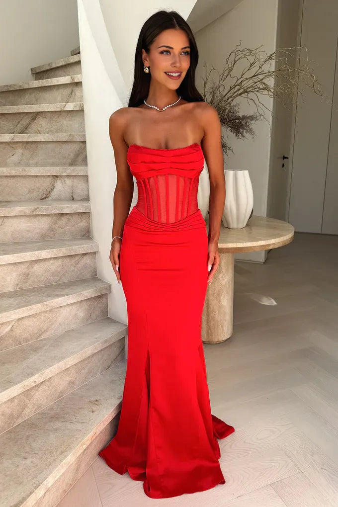 Graceful Mermaid/Trumpet Corset Sleeveless Satin Floor-Length Prom Dress