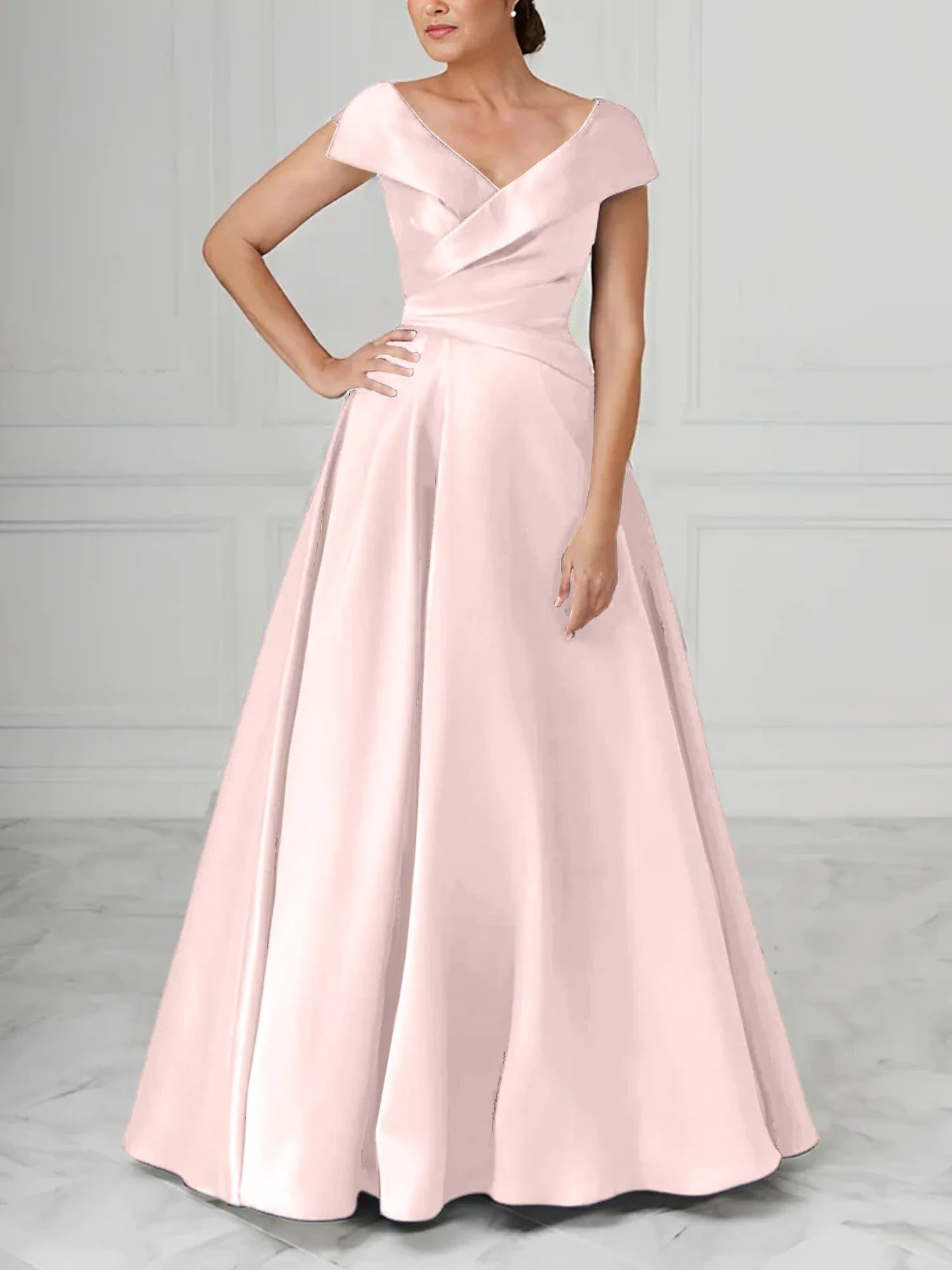 Graceful A-Line/Princess V-Neck Satin Mother Of The Bride Dresses With Ruched