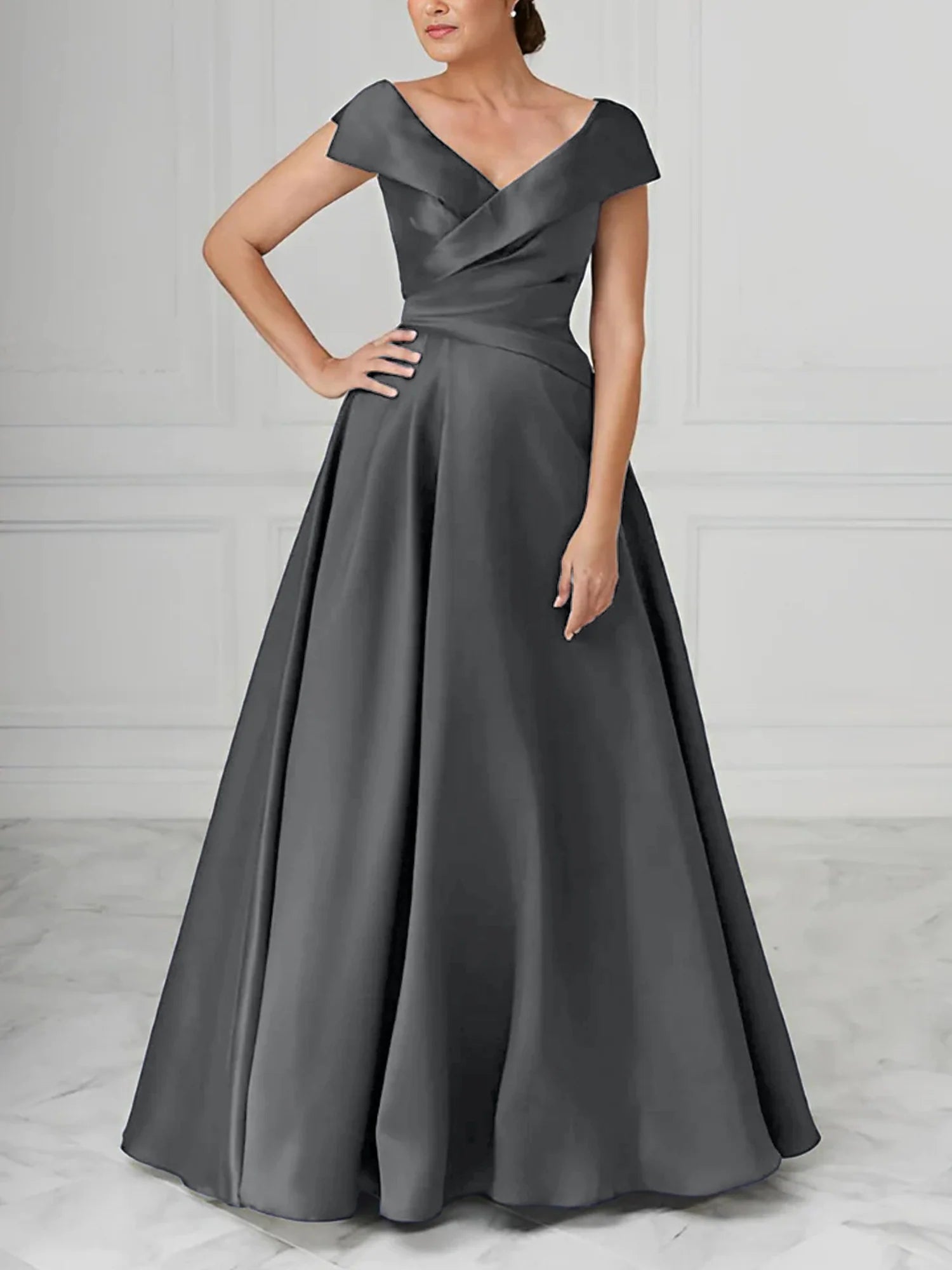 Graceful A-Line/Princess V-Neck Satin Mother Of The Bride Dresses With Ruched
