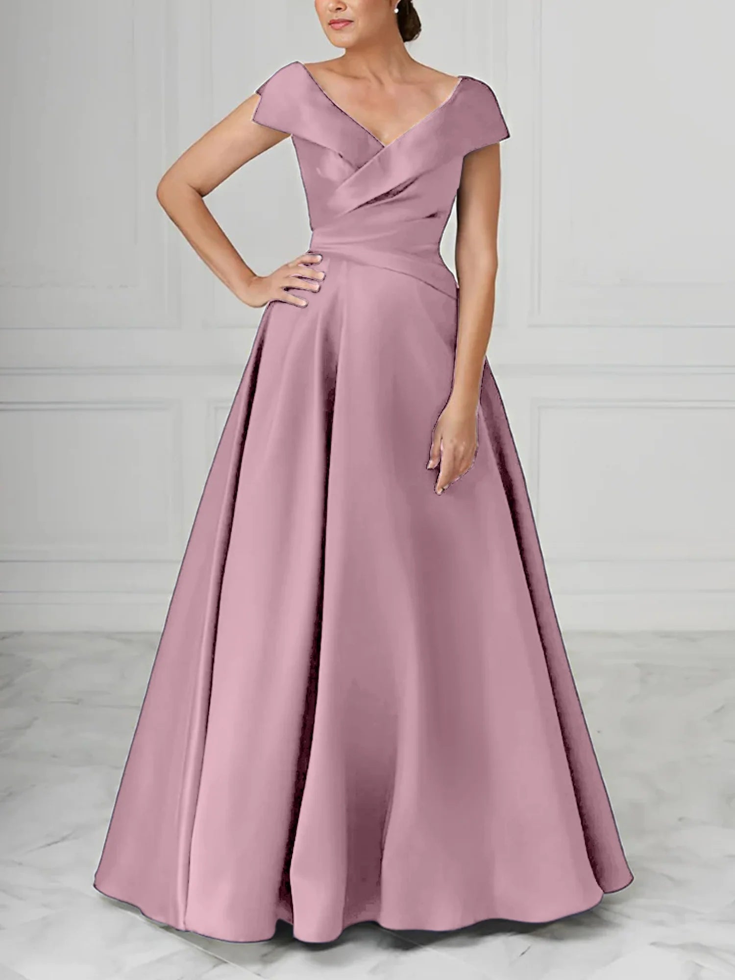 Graceful A-Line/Princess V-Neck Satin Mother Of The Bride Dresses With Ruched
