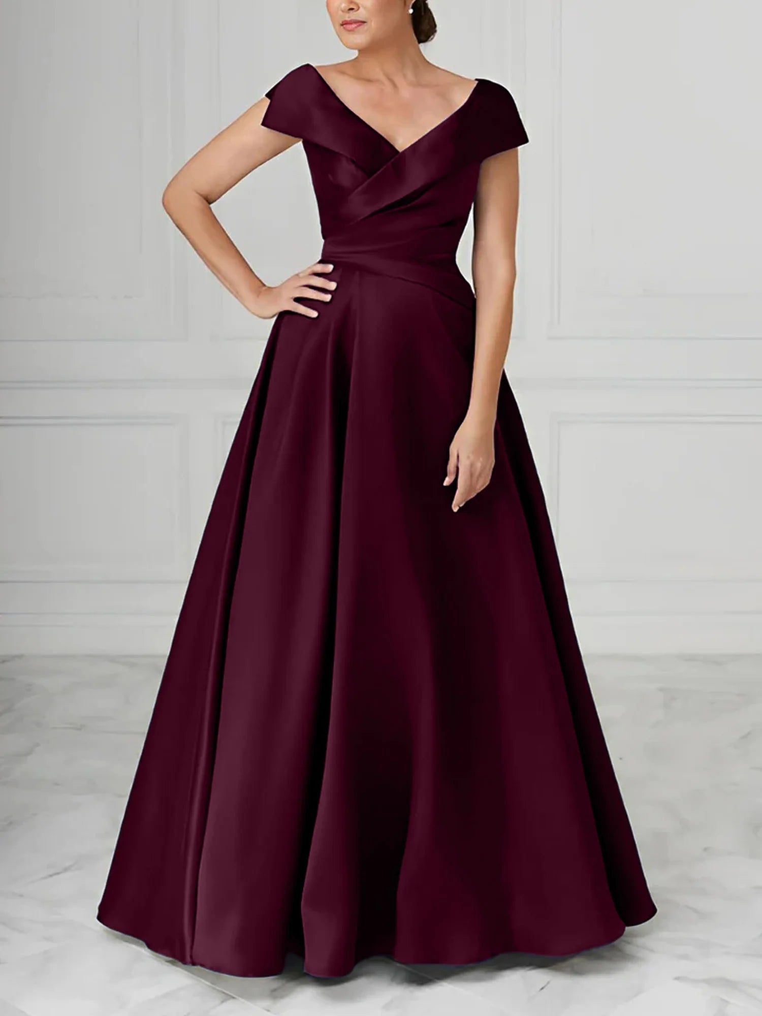 Graceful A-Line/Princess V-Neck Satin Mother Of The Bride Dresses With Ruched