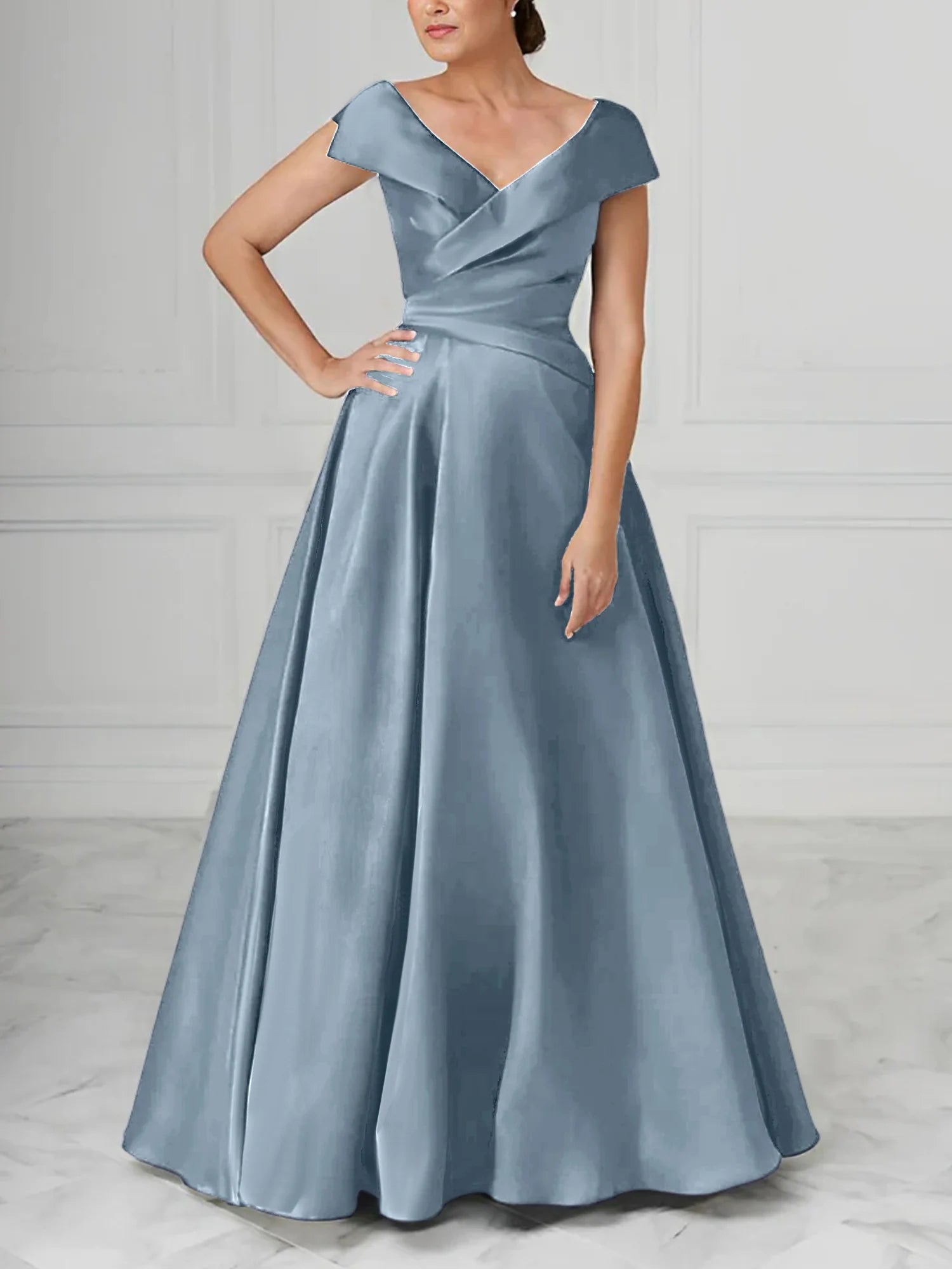 Graceful A-Line/Princess V-Neck Satin Mother Of The Bride Dresses With Ruched