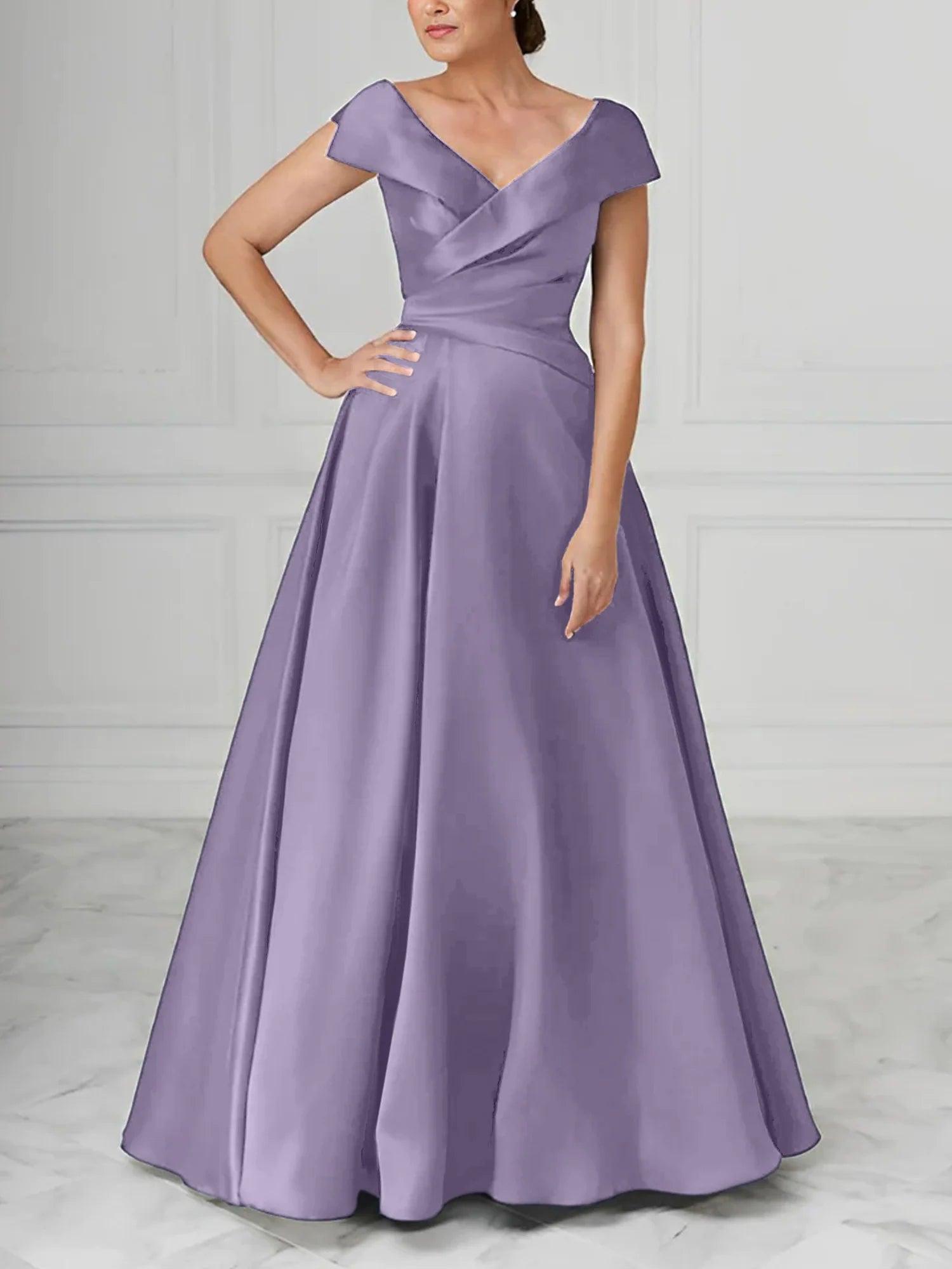 Graceful A-Line/Princess V-Neck Satin Mother Of The Bride Dresses With Ruched