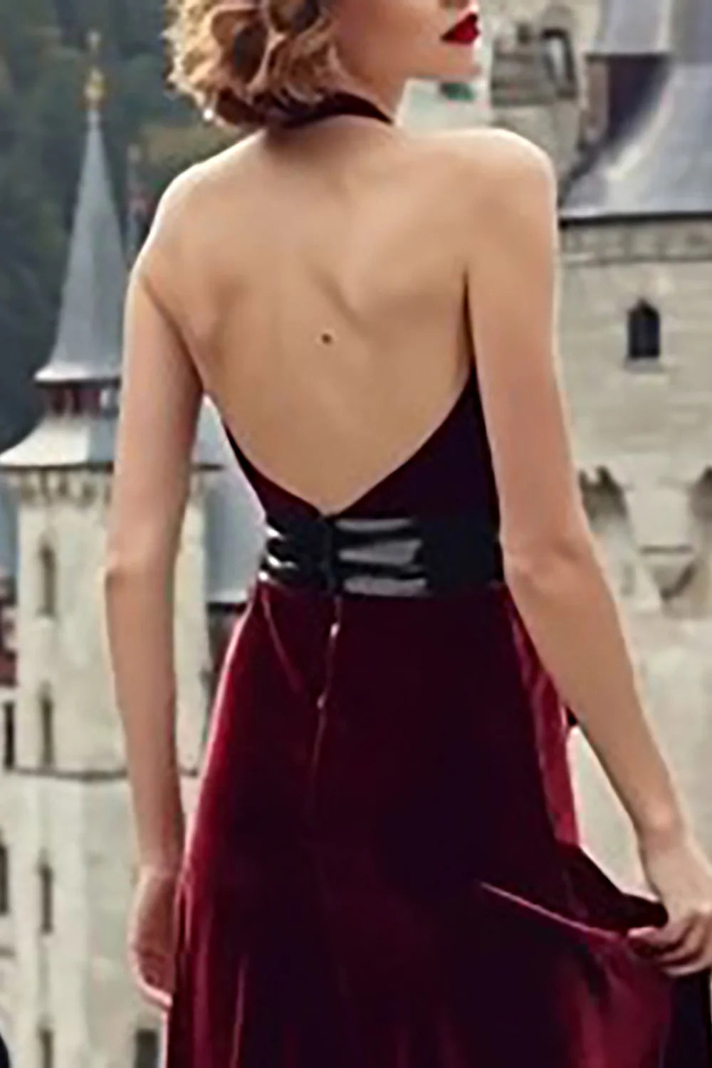 Graceful Mermaid/Trumpet Halter Neck Sleeveless Velvet Floor-Length Prom Dress