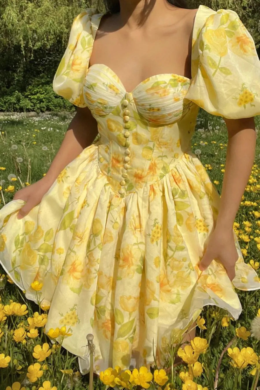Weitese A Line Sweetheart Ballet Style Yellow Printed Short Graduation Dress Formal Wear Dresses Prom Dress Stores