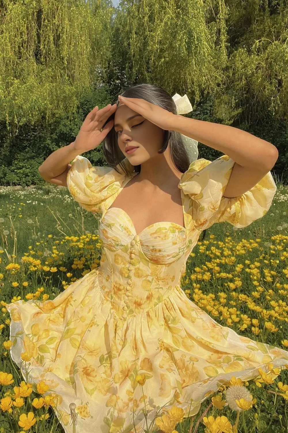 Weitese A Line Sweetheart Ballet Style Yellow Printed Short Graduation Dress Formal Wear Dresses Prom Dress Stores