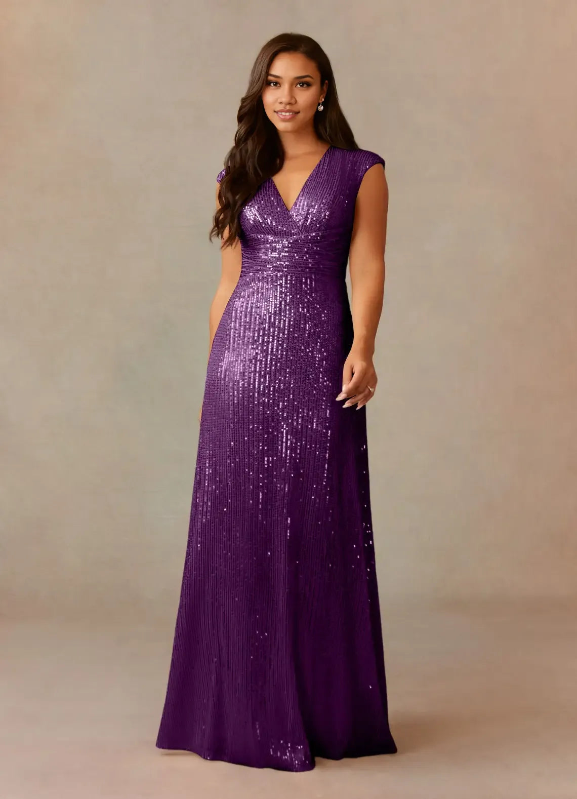 Weitese Dress Champagne A-Line V-Neck Ruched Sequins Mother Of The Bride Dresses Cap Sleeves Back Zip Ruffle Evening Dress