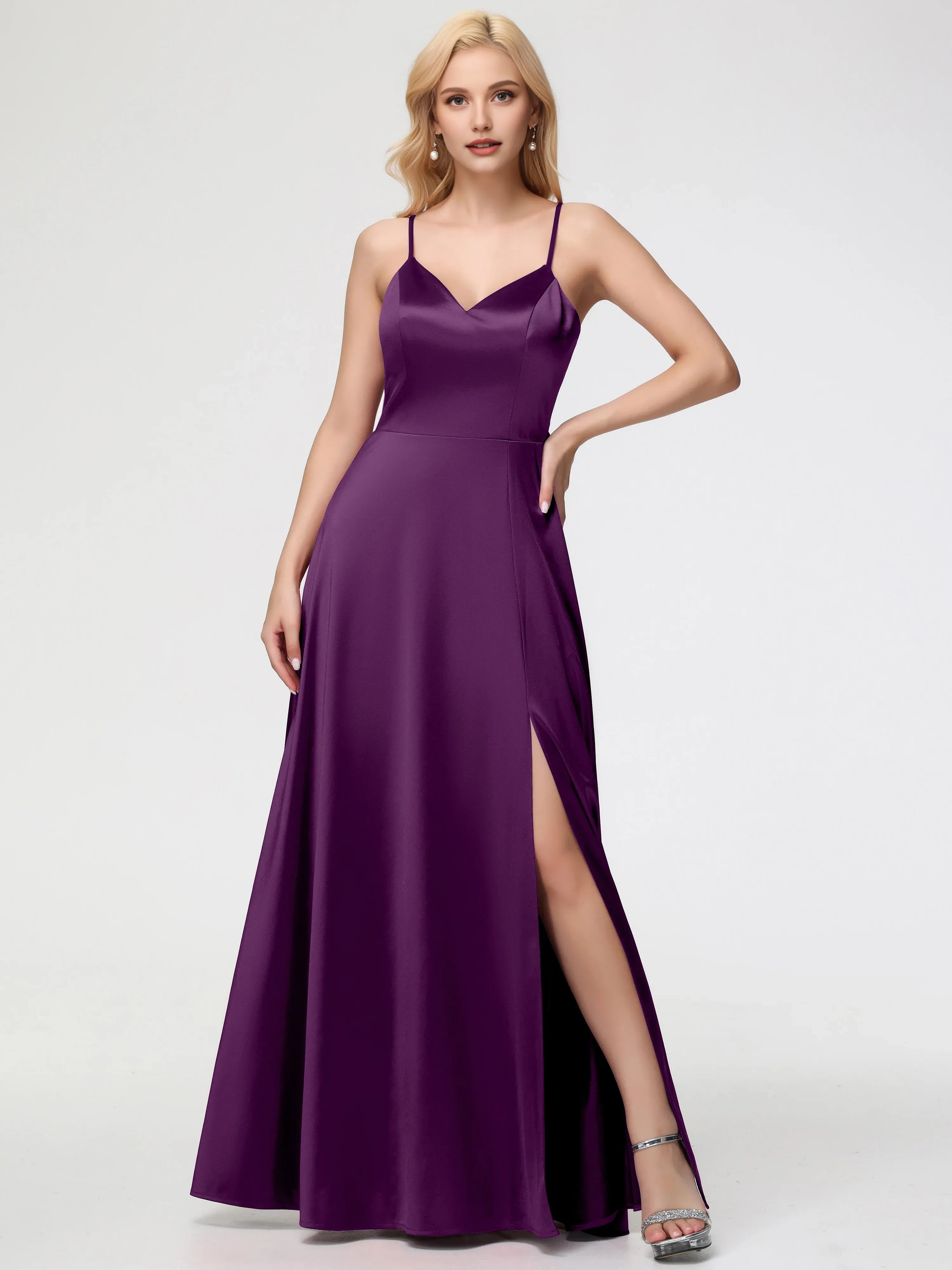 Simple A-Line V-Neck Sleeveless Back Zip Floor Length Prom Dress