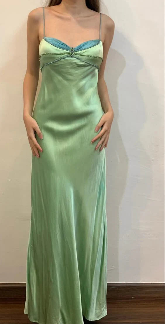 Weitese Dress Prom Dress Stores Green Spaghetti Straps Beading Sheath Long Party Dress Formal Wear Dresses