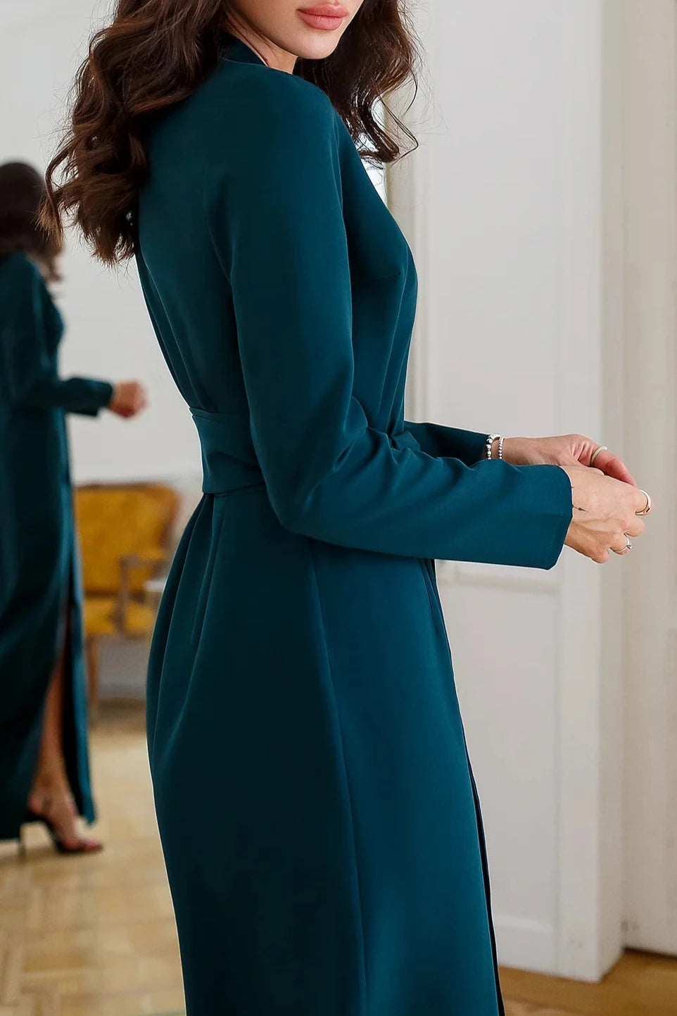 Green Wrap Long Sleeve Party Dress V Neck Chic Slit Prom Dress Burgundy Wrap Long Sleeve Party Dress Black Sheath Evening Dress