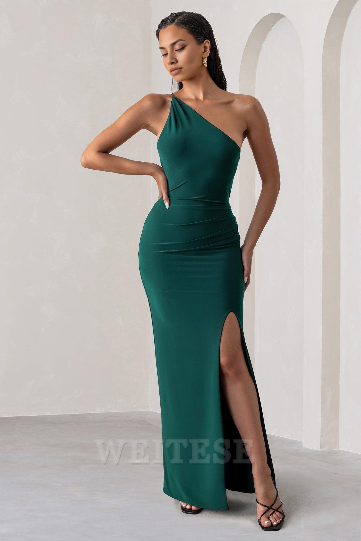 Robe Weitese citron robe longue à une épaule avec détail dos ouvert robe de bal fourreau longueur au sol robe de demoiselle d'honneur simple 