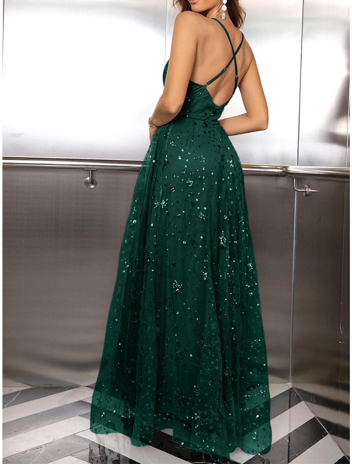 Weitese Women's Sequin Dress Prom Dress Party Dress Sparkly Dress Long Dress Maxi Dress Wine Green Sleeveless Spring Fall Winter Spaghetti Strap Fashion Evening
