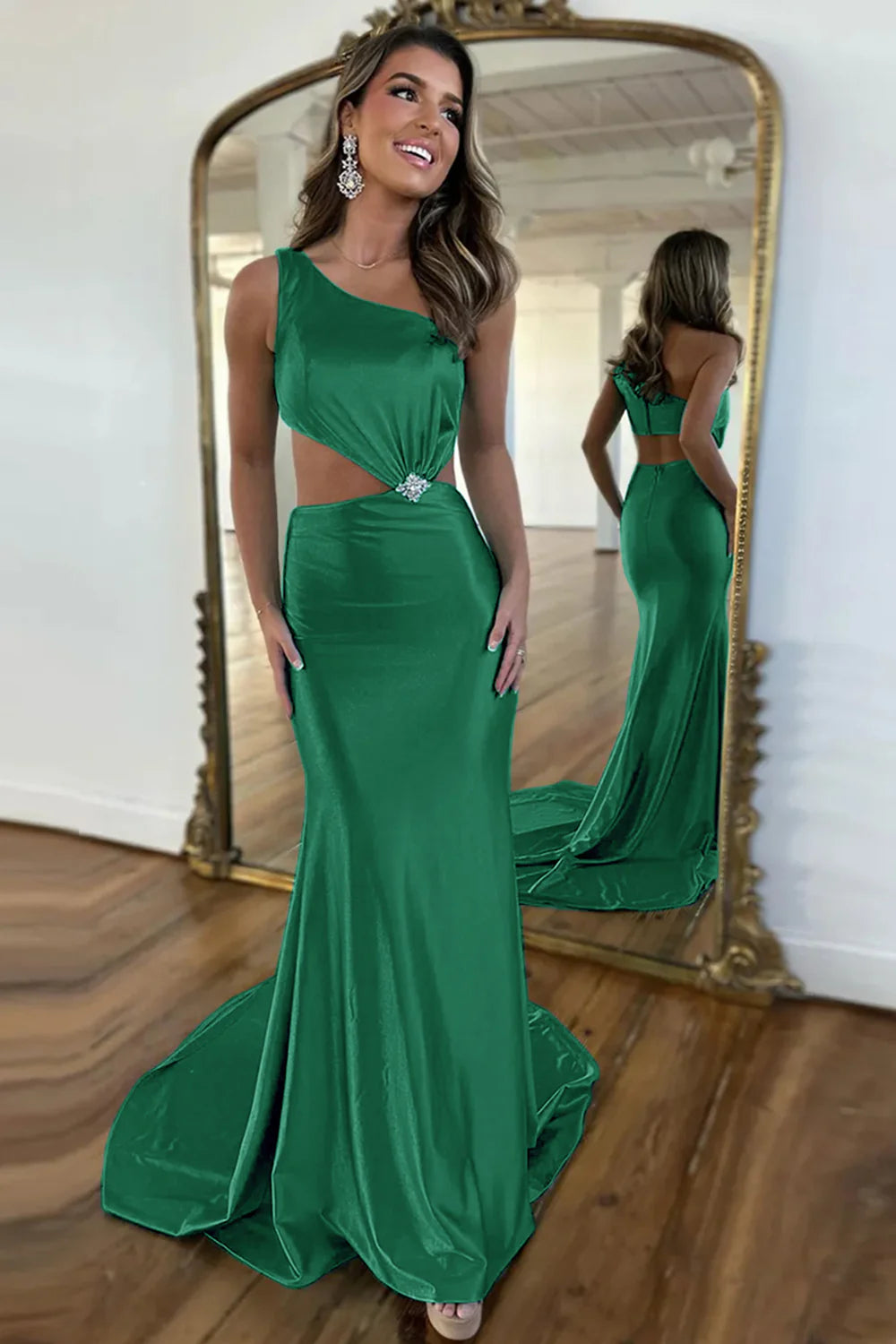 Vestido de fiesta de sirena con un solo hombro y aberturas