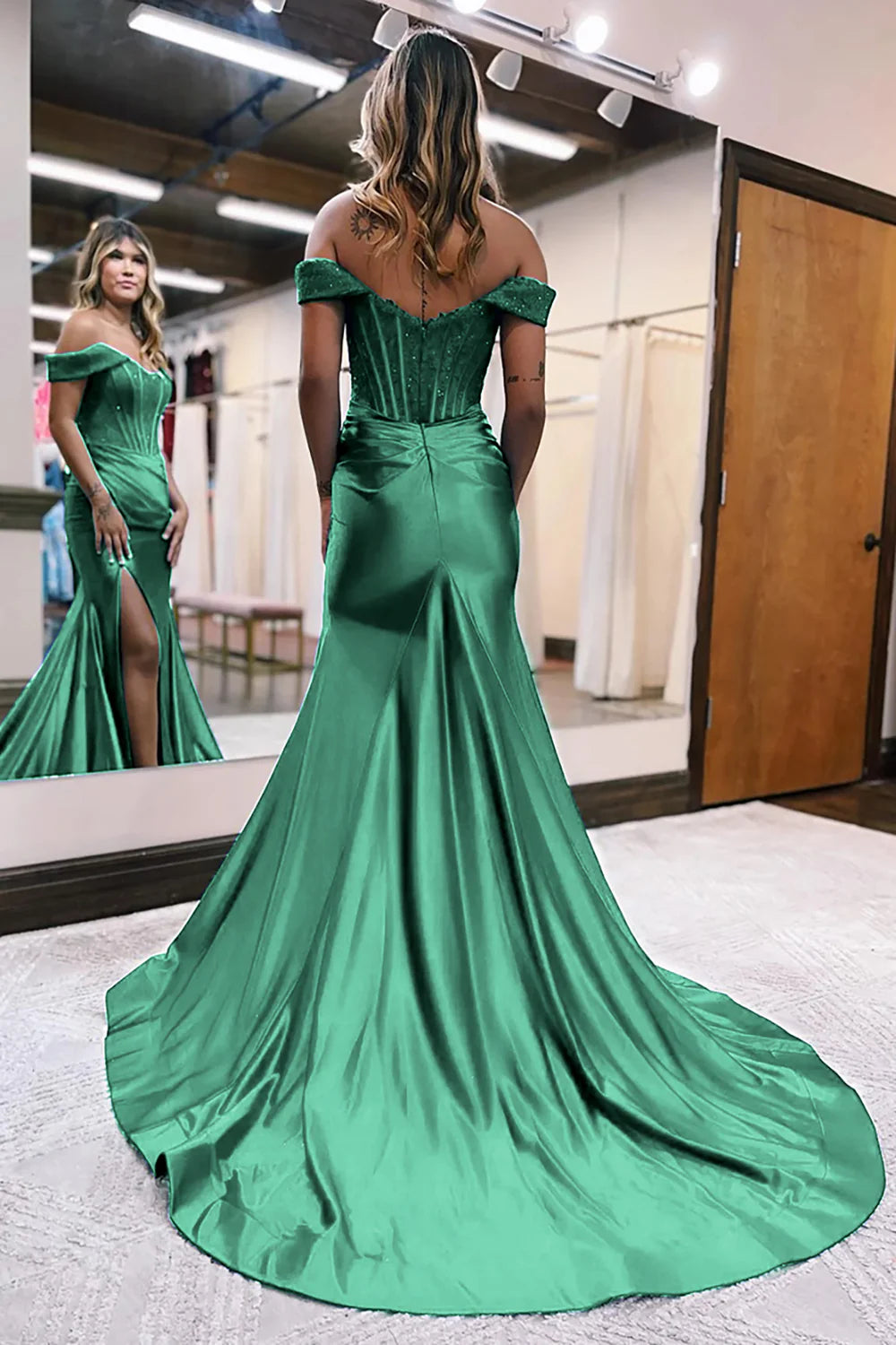 Mermaid Off The Shoulder Court Train Long Dress With Split