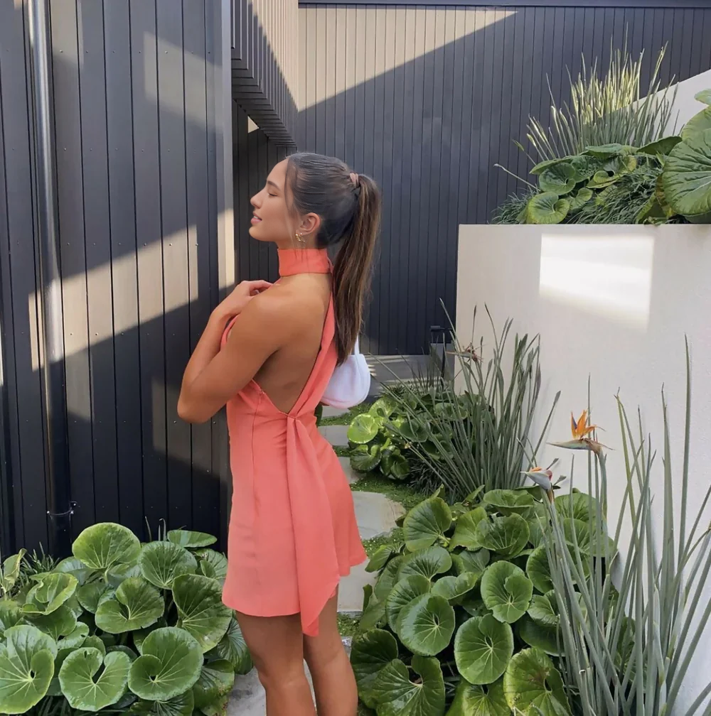 Weitese Dress Prom Dress Stores Coral Halter Backless Sheath Sexy Short Party Dress Formal Dresses