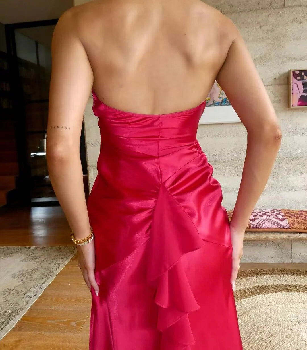 Robe de soirée longue en satin rouge style sirène pour femme, col licou, style Weitese. 