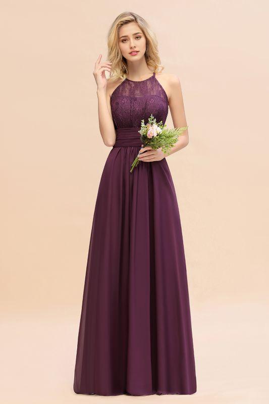 Vestido de dama de honor sin mangas con volantes y cuello halter, vestido de fiesta de encaje de corte A para invitada de boda