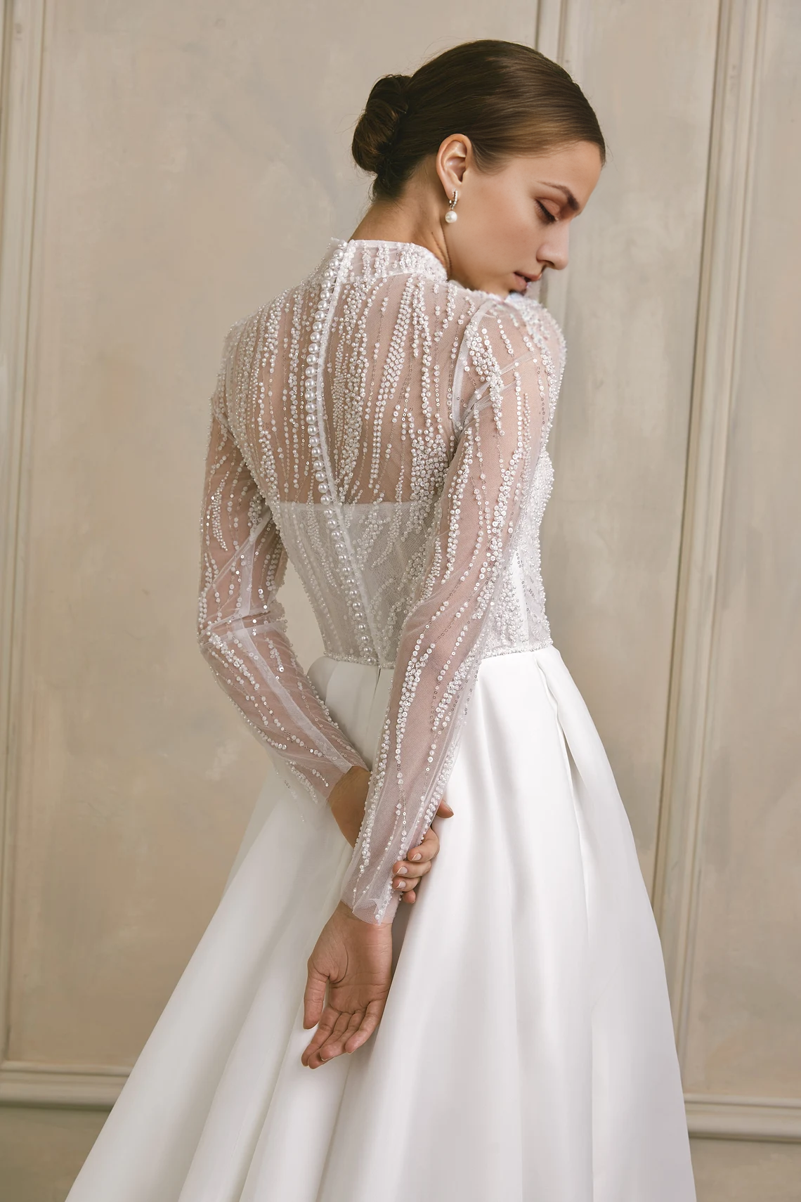 High Neck Modest Wedding Dress Long Sleeve Wedding Dress Embroidered Wedding Gown Lace Wedding Dress A Line Bridal Dress With Long Train