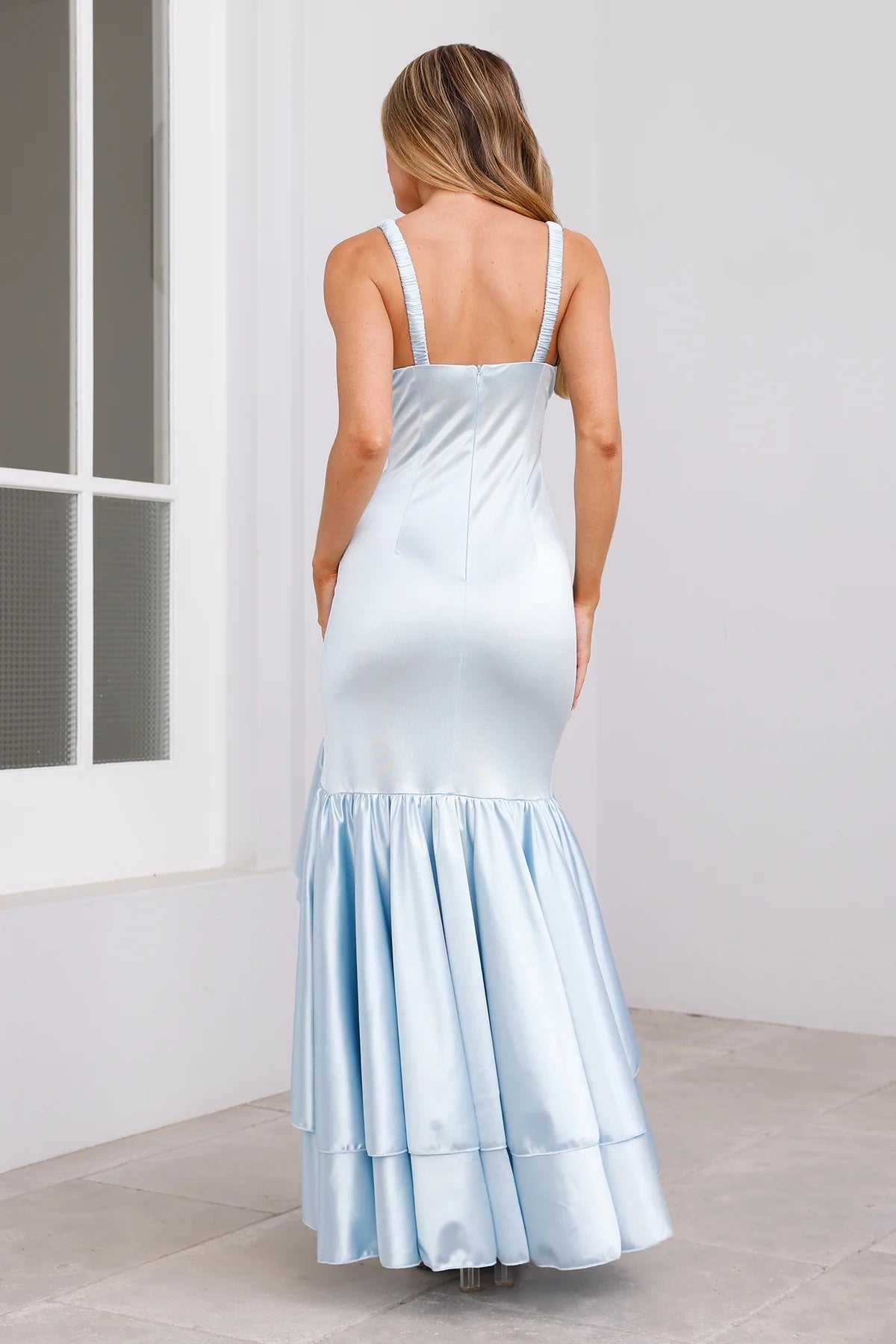 Hight Low Ruffle A-line Deep V Neck Wide Straps Sleeveless Backless Prom Party Dress