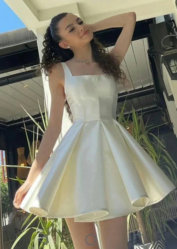 Weitese Dress Prom Dress Stores White Straps A-Line Satin Homecoming Dress Birthday Dress Party Dress Formal Women's Dresses