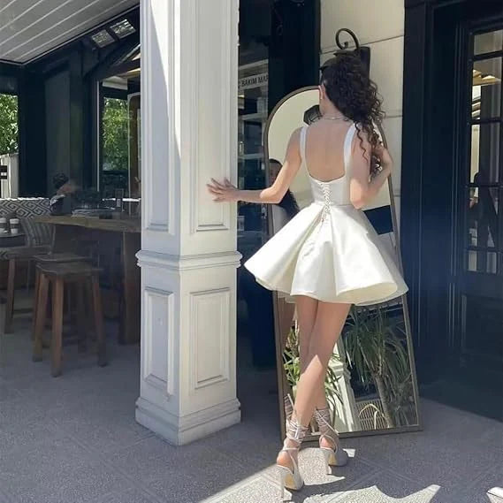 Weitese Dress Prom Dress Stores White Straps A-Line Satin Homecoming Dress Birthday Dress Party Dress Formal Women's Dresses