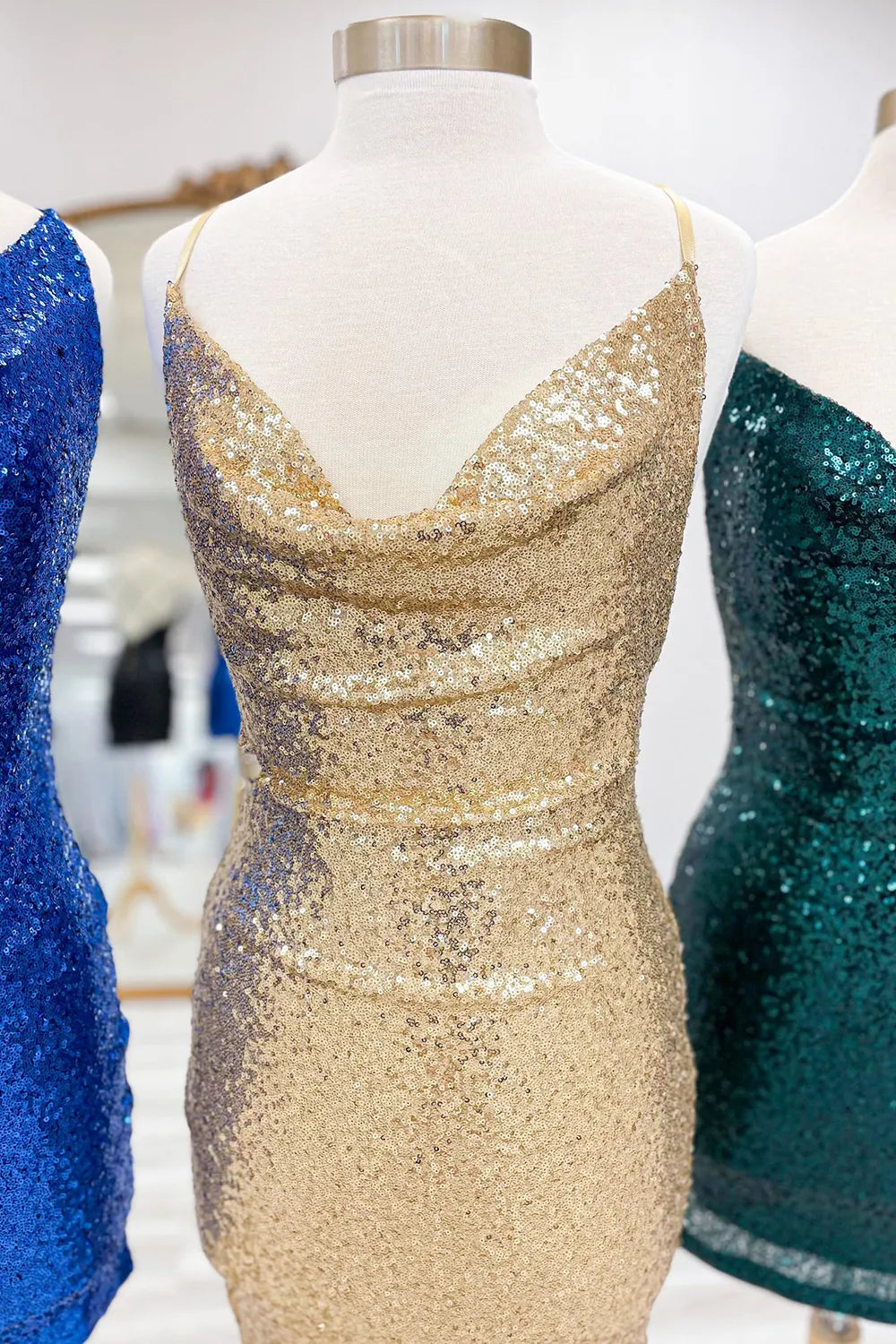 Weitese Sparkly Golden Spaghetti Straps Sequins Bodycon Short Homecoming Dress Formal Wear Dresses Prom Dress Stores