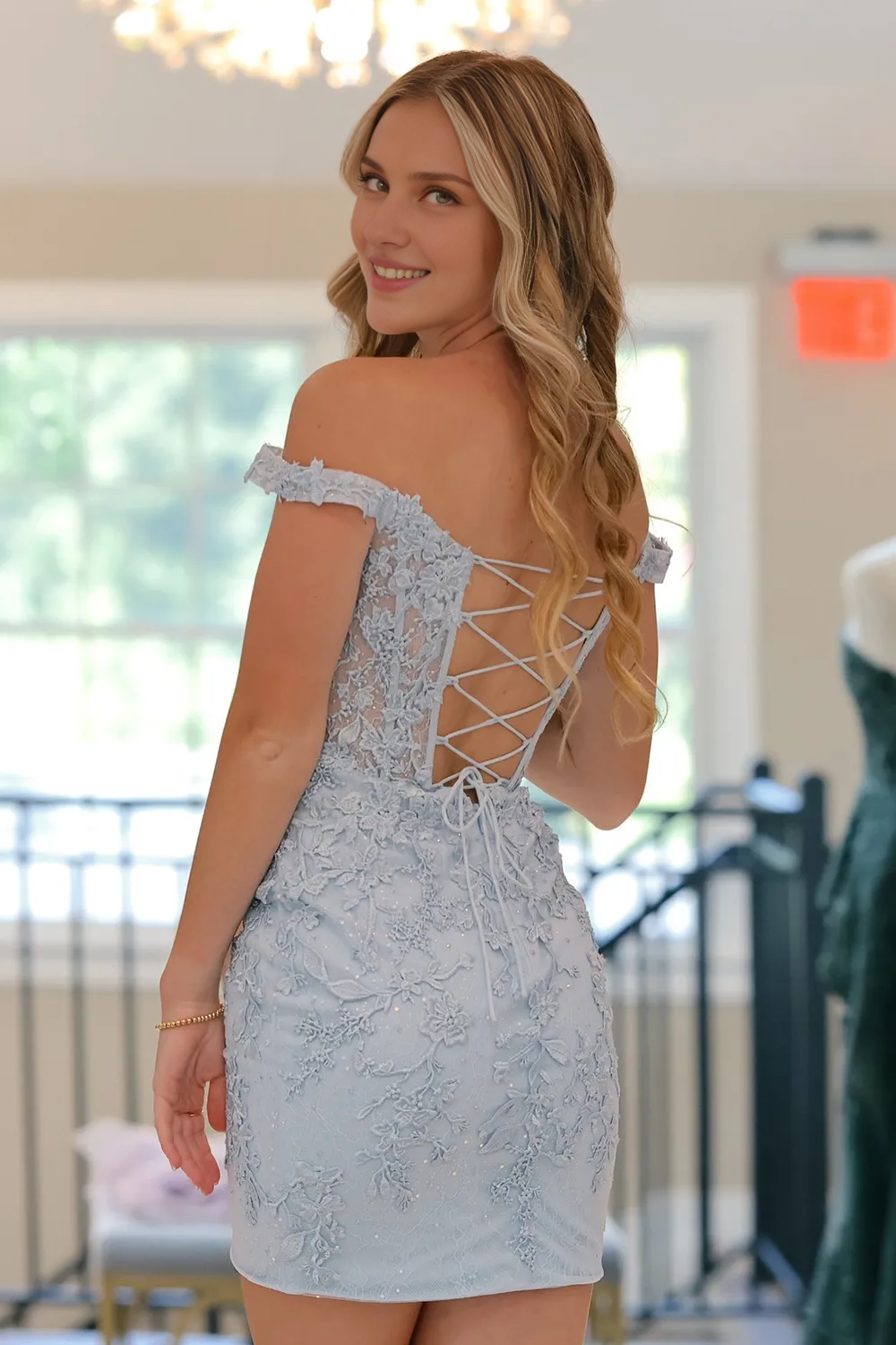 Weitese Fuchsia Off the Shoulder Bodycon Corset Homecoming Dress with Appliques Formal Wear Dresses Prom Dress Stores