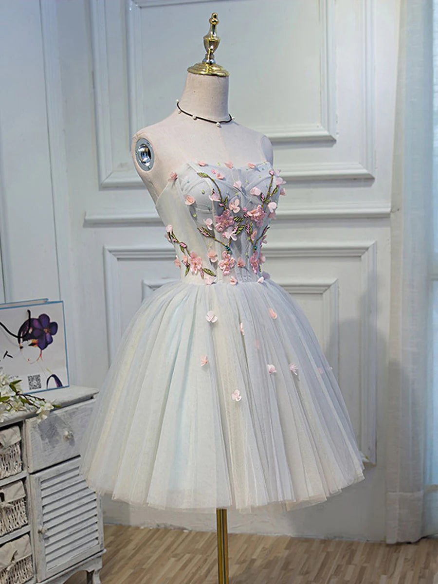 Cute Tulle Short Applique Short  Homecoming Dress