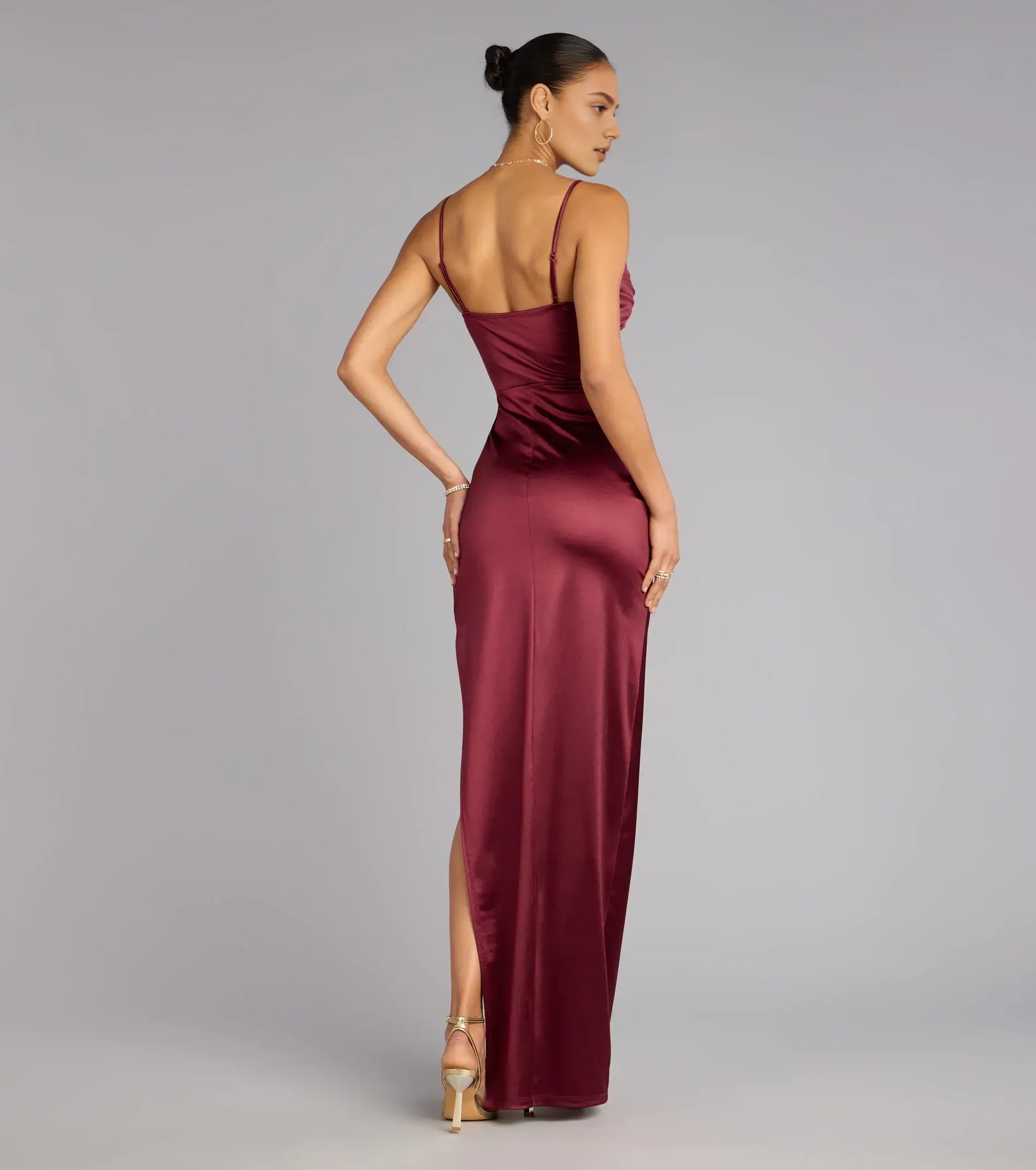 Inexpensive Column Cowl Neck Sleeveless Satin Floor-Length Prom Dress