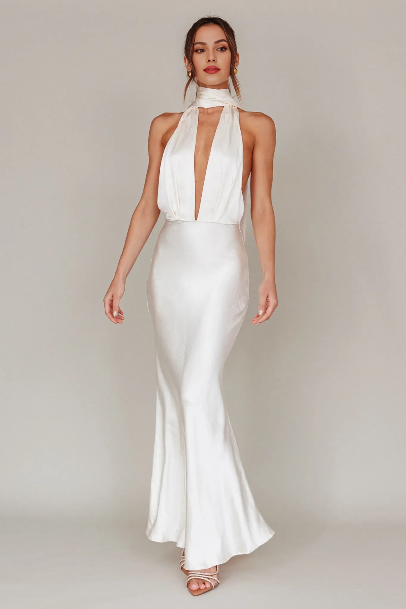 Weitese Dress Deep V Neck Maxi Dress Sleeveless Open Back Mermaid Prom Dress