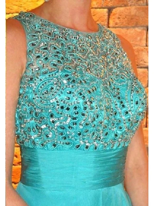 Robes de bal, robes de soirée trapèze/princesse, col bijou, longueur au sol, avec appliques, châle, robes formelles pour femmes 