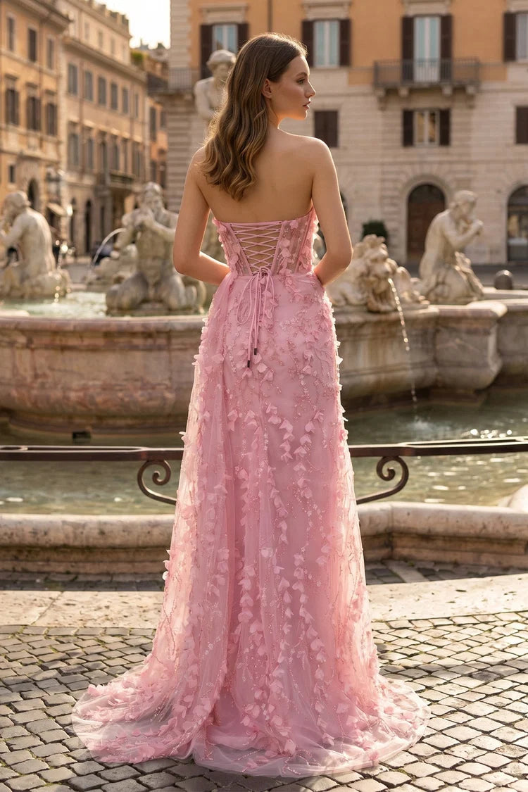 Blushing Pink Tulle A-Line Straight Across Lace-Up Back Floor Length Dress