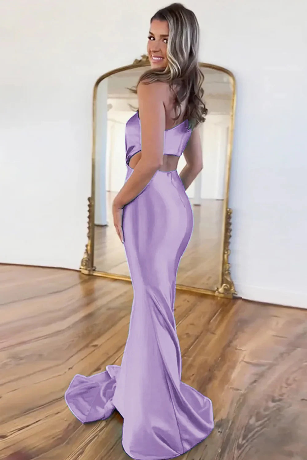 Vestido de fiesta de sirena con un solo hombro y aberturas