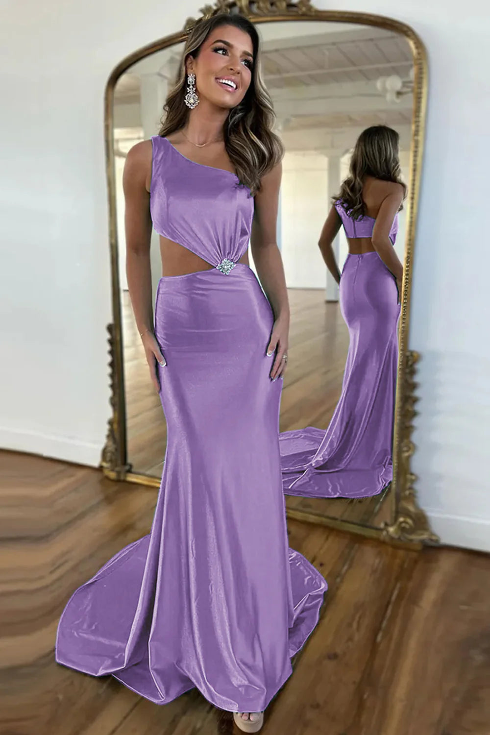 Vestido de fiesta de sirena con un solo hombro y aberturas
