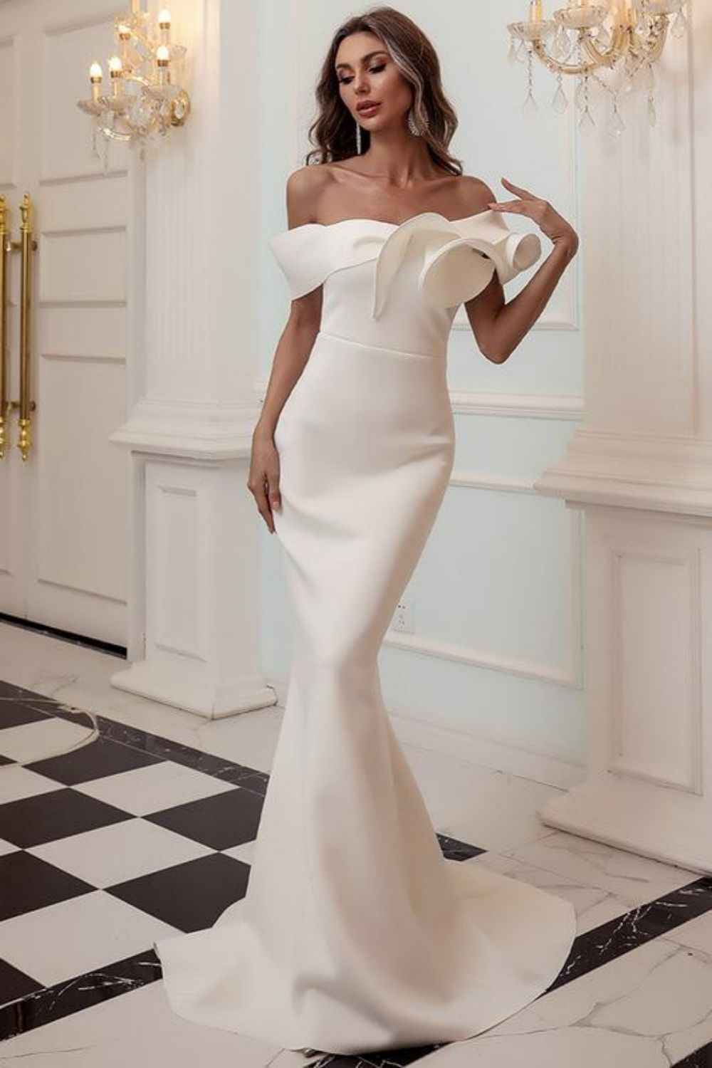 Weitese Slim Mermaid One Shoulder Sweep Train Prom Dress