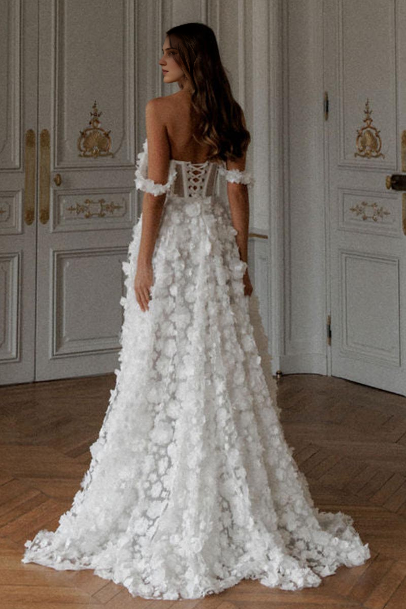 Weitese Formal Wear Dresses 3D Flower Lace-up Back Side High Split Evening Dress Wedding Dress Prom Dress Shops