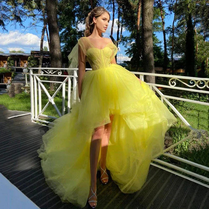 Weitese Formal Women's Dresses High Low Puffy Prom Dresses Sweetheart Sheer Off Shoulder Vestidos Elegantes Lace Up Back Cocktail Party Evening Wear Prom Dresses Stores