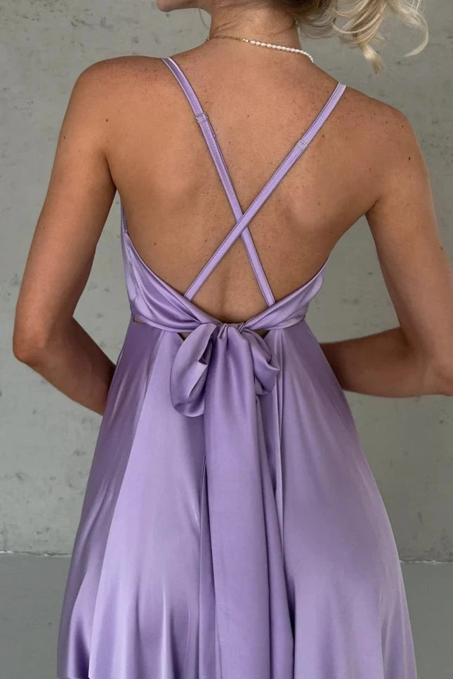 Lavender Prom Dress Without Sleeves Open Back Bridesmaids Dress For Special Occasions Light Blue Backless Prom Dress For Bridesmaids