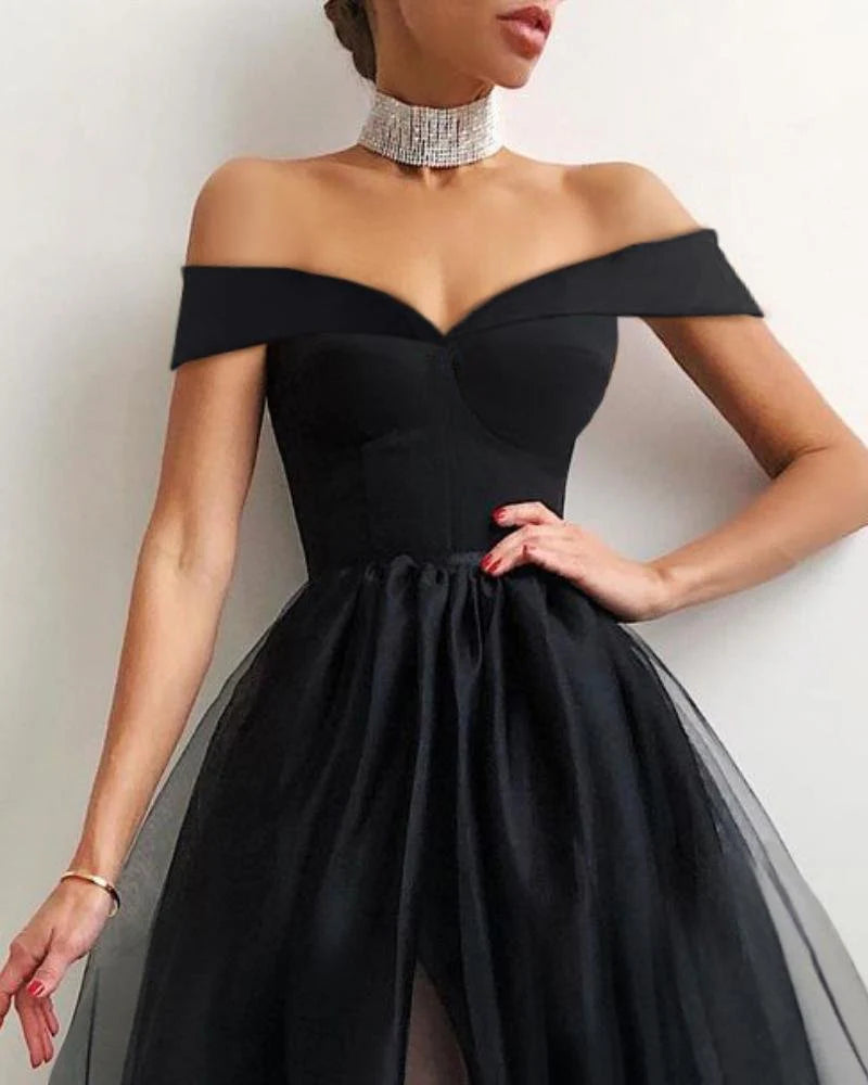 Weitese Formal Women's Dresses Elegant Off Shoulder Binding Layered Mesh Cocktail Dress Prom Dresses Stores