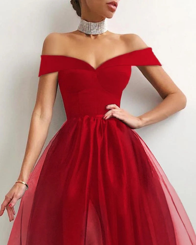 Weitese Formal Women's Dresses Elegant Off Shoulder Binding Layered Mesh Cocktail Dress Prom Dresses Stores