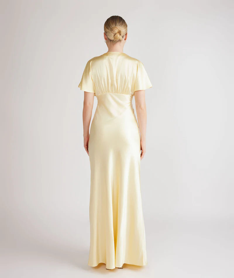 Weitese Dress Deep V Neck Batwing Satin Bridesmaid Dress Champagne Pleated Solid Color Fashion Prom Dress