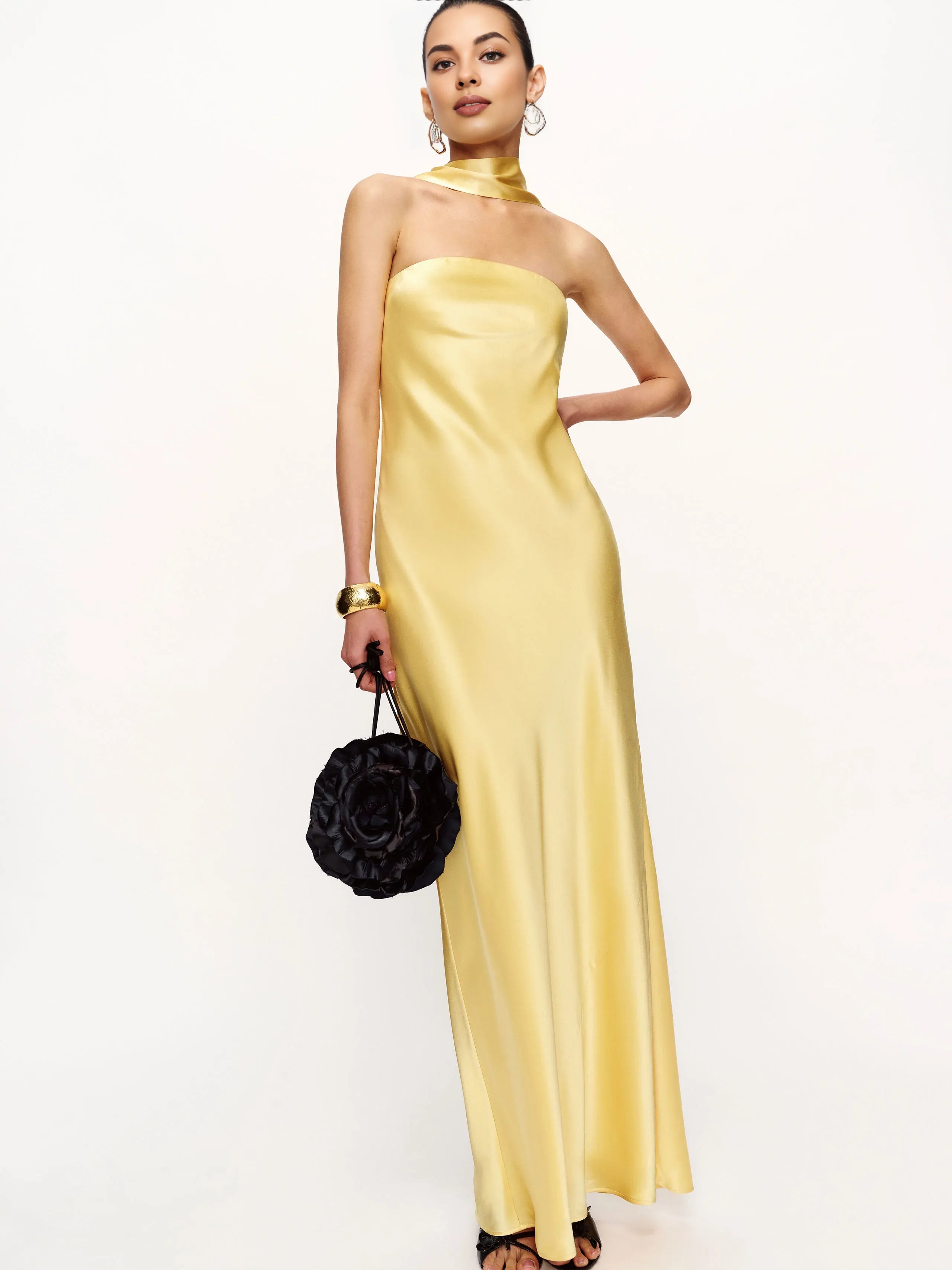 Weitese Dress Simple Strapless Sleeveless Mermaid Prom Dress Maxi Dress Backless A-Line Evening Dress With Scarf