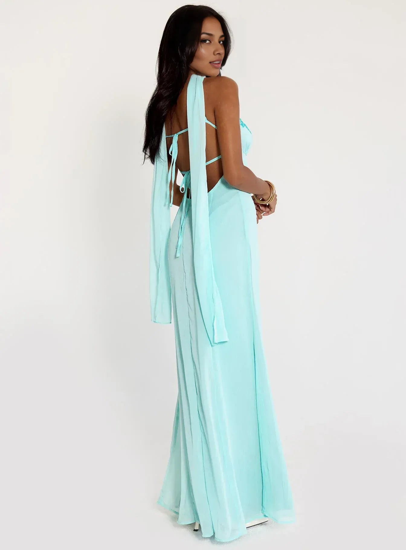 Halter Neck Backless Maxi Dress Trendy Floor Length Ball Gowns