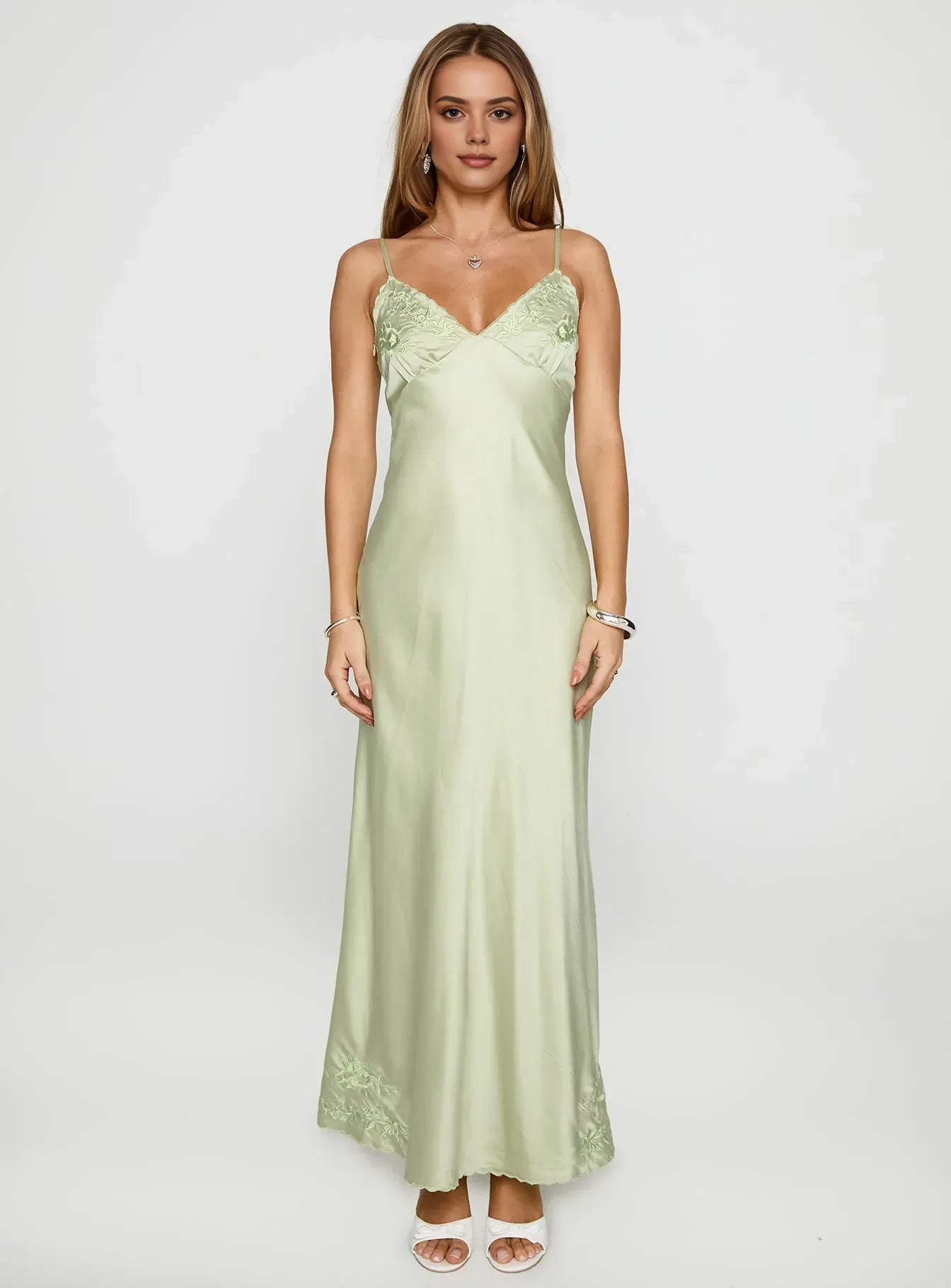 Chic Sheath/Column V Neck Sleeveless Backless Ankle-Length Prom Dress