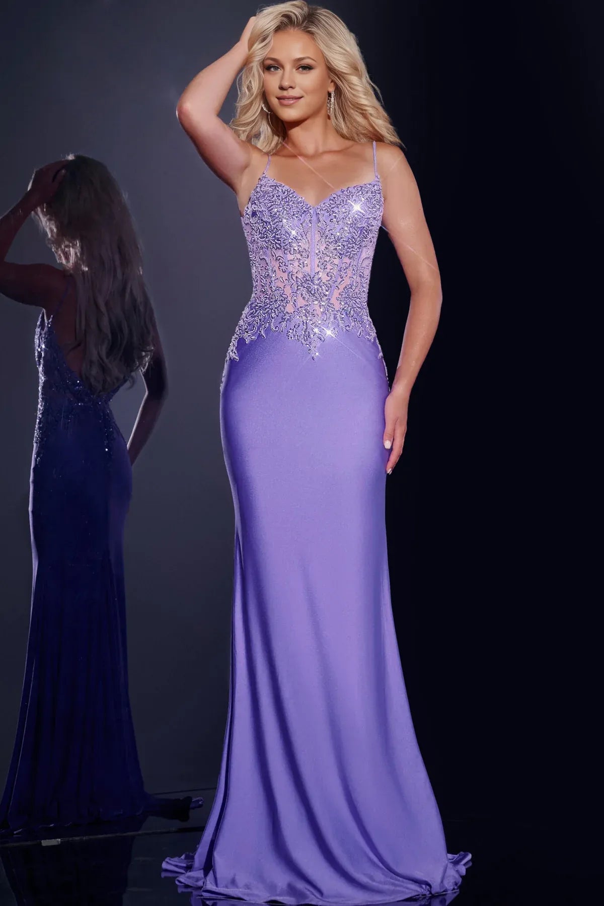 Weitese Dress Lilac Embroidered Gown Spaghetti Straps Sweetheart Neck Sheer Embroidered Bodice And A Mermaid Shape Prom Dress