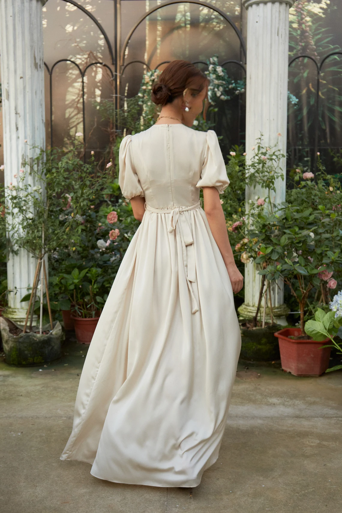 Robe longue trapèze vintage, robe de bal, robe de soirée d'été, robe de mariée, robe de demoiselle d'honneur, robe de fiançailles, bouton de perles, manches courtes 