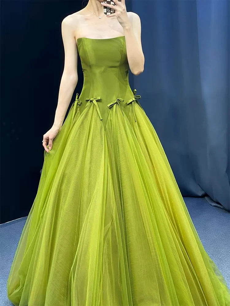 Weitese Formal Women's Dresses Strapless A Line Green Long Prom Dress Formal Party Dress Prom Dress Store